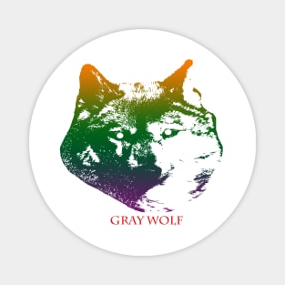 The gray wolf head is Violet, Green, Orange Magnet